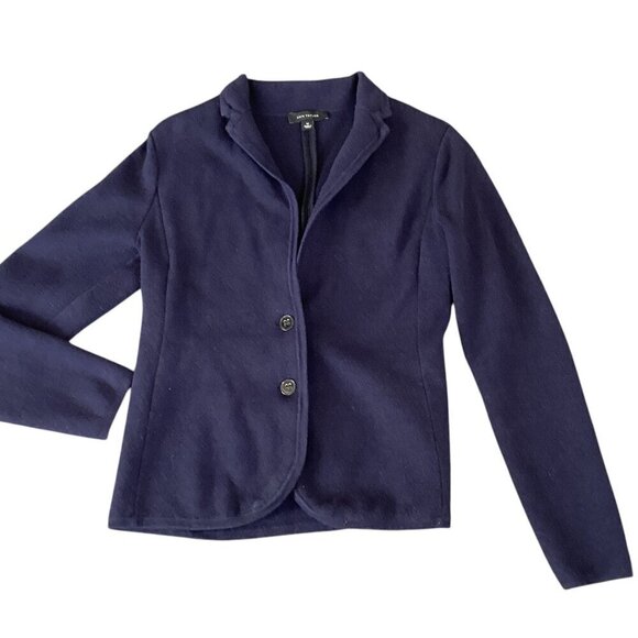 Ann Taylor Sweater Knit Blazer Sz M Navy Blue Cotton Wool Blend #279S - Picture 1 of 10